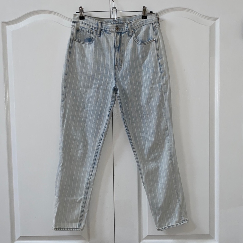 American eagle railroad stripe mom jean 8